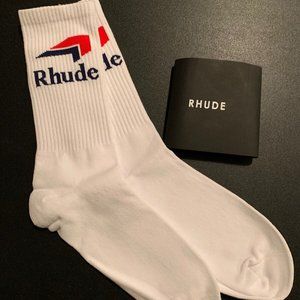 Rhude Chevron Red & Blue Logo Ribbed Socks - White